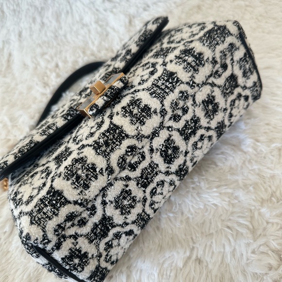 NWT - KATE SPADE  Evelyn Black Multi Spade Flower Tweed Handbag - Picture 5 of 11